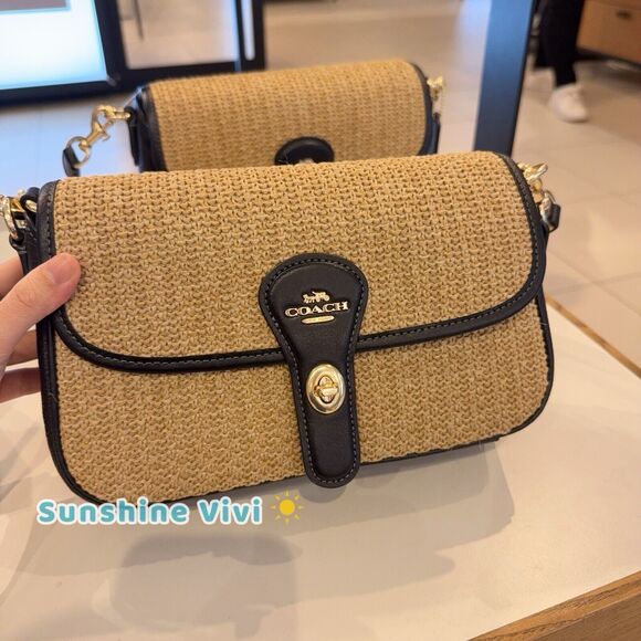 NWT COACH Hadley Shoulder Bag CAL91 Crossbody Straw/Im/Toast/Black